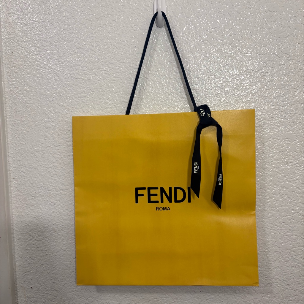 Fendi Roma Yellow Luxury Shopping Bag With Ribbon Large Designer Gift Bag
